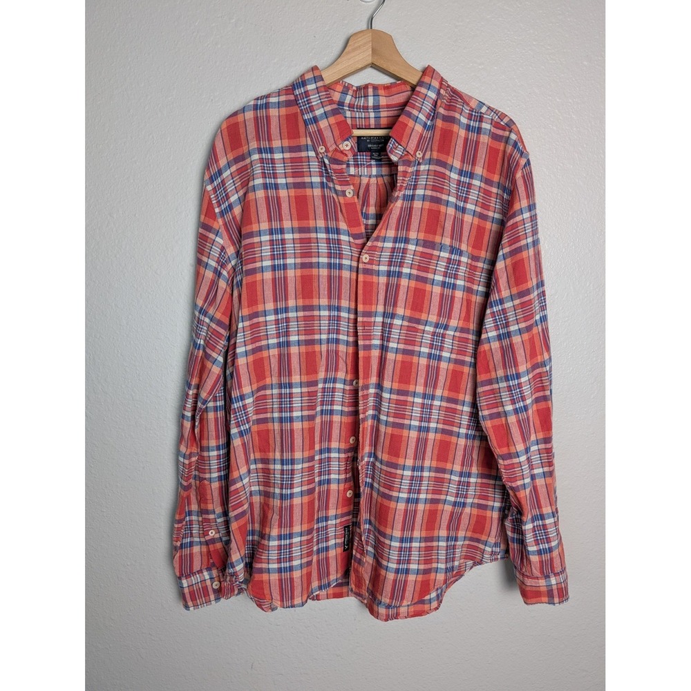 American Eagle Outfitters Shirt Mens XL Red Plaid Linen Button Down Long Sleeve